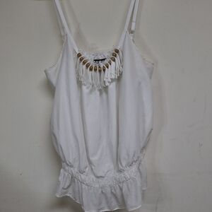 Allen B. By Allen Schwartz Cream Ruffled Camisole Bead Detail Lightweight